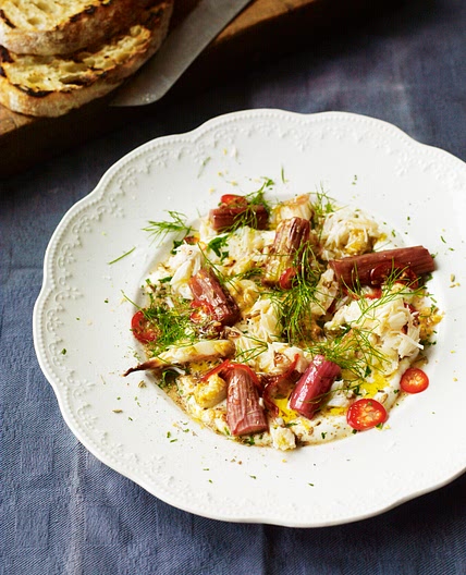 Crab with rhubarb, yoghurt, fennel and chilli | Gill Meller