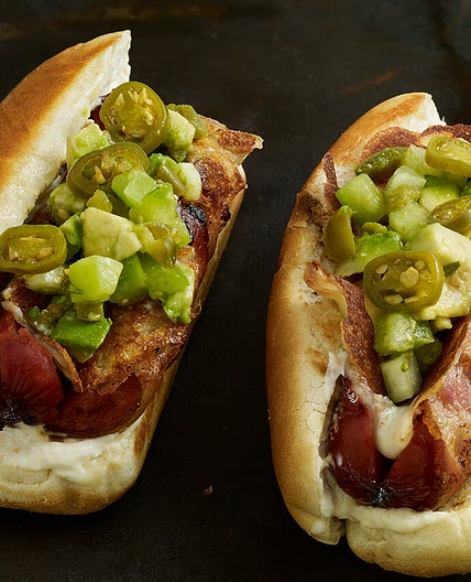 Bacon Cheese Dogs with Avocado Relish