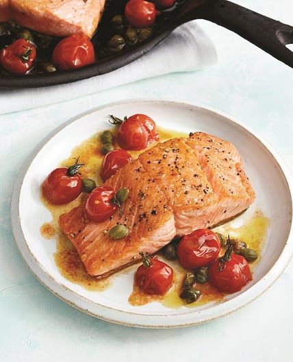 brown-butter salmon with tomatoes and capers