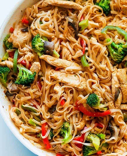 Chicken Stir Fry with Rice Noodles (30 minute meal)