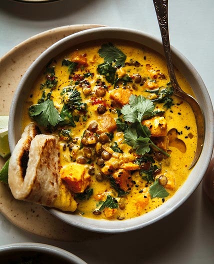 Ginger Sweet Potato and Coconut Milk Stew with Lentils and Kale