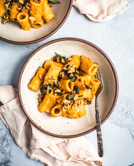 Creamy Pumpkin Pasta with Sage Walnuts
