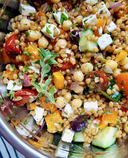 Ugly Vegan Kitchen - Lemony Greek Wheat Berry Salad
