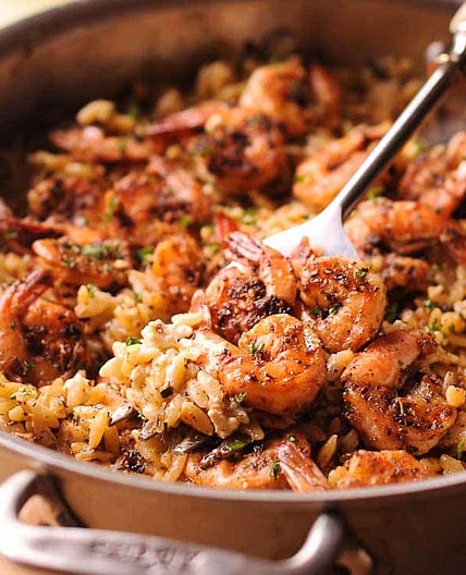 Shrimp Orzo in Creamy Wine Sauce