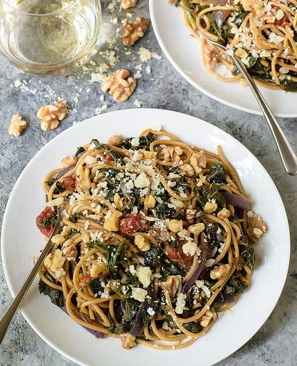 Kale Pasta with Walnuts and Parmesan