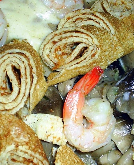 Shrimp Mushroom Crepe with Cheese sauce - Bonaire Island inspired