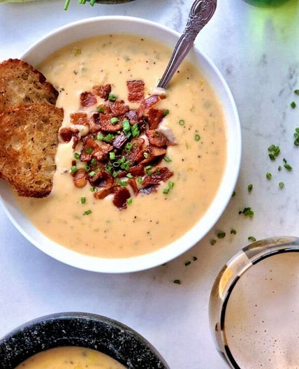 Smoky Bacon-Cheddar Beer Cheese Soup with Chives