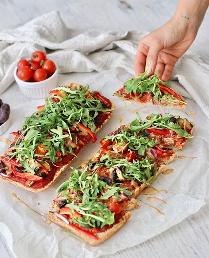 Focaccia Pizza with Tahini Balsamic Drizzle