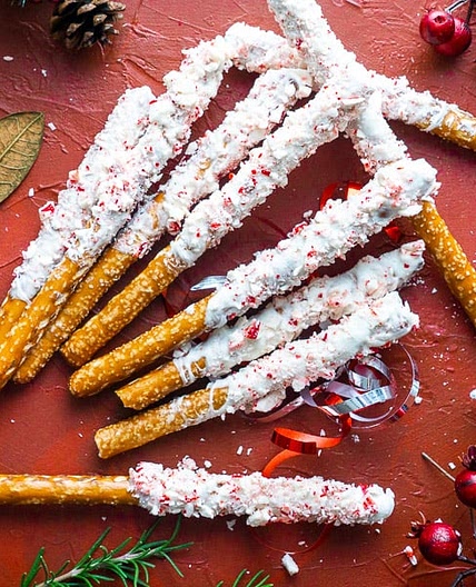 Peppermint White Chocolate Covered Pretzels