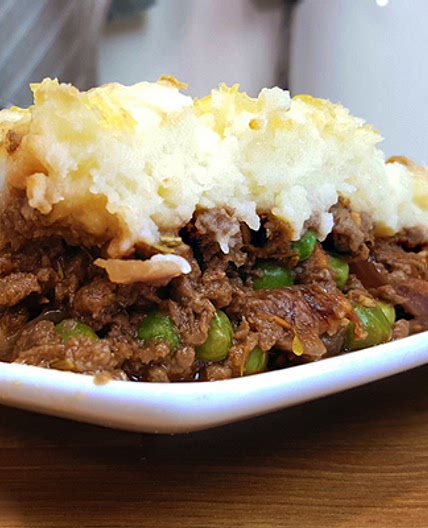 Vegan shepherd's pie with 'cheesy' mash topping