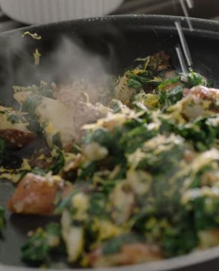 Smashed Potatoes with Mustard Greens