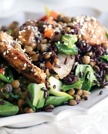 Sesame soy chicken with lentils