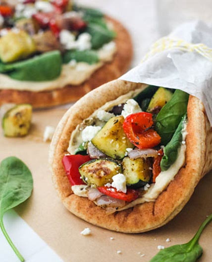 Roasted Zucchini and Hummus Pita Sandwiches