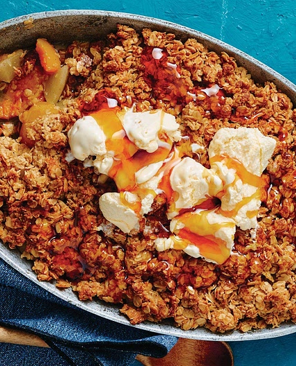 Apricot, pear and ANZAC biscuit crumble recipe