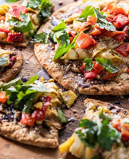 Summer Squash Flatbreads with Sweet Corn Puree and Balsamic Glaze
