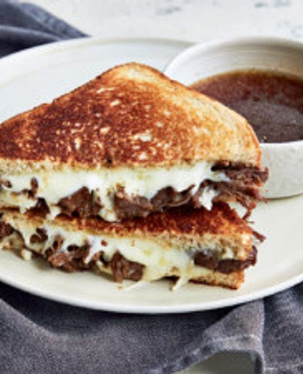 Slow Cooker French Dip Grilled Cheese Sandwiches