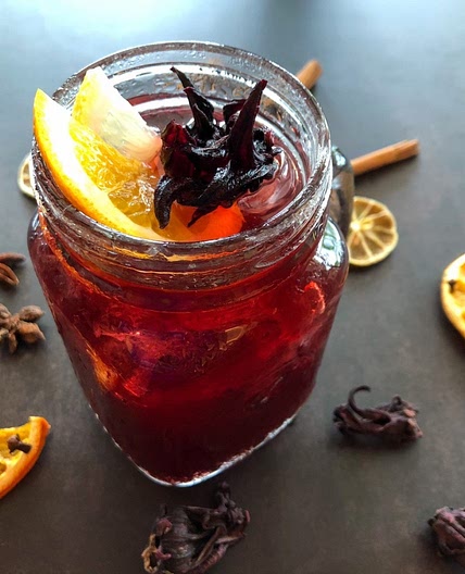 Festive Mulled Iced Hibiscus Tea