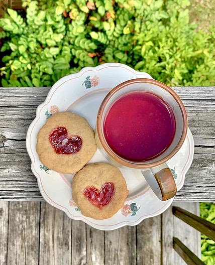 Heart-shaped thumbprint cookies