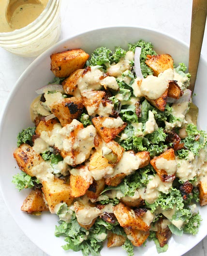 Spicy Potato Kale Bowls with Mustard Tahini Dressing