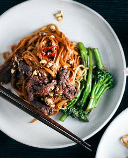 Chinese Crispy Beef & Broccoli Noodles with Kung Pao Chili Oil
