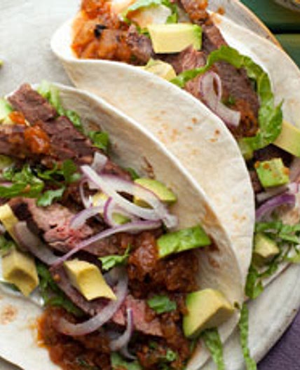 Skirt Steak Tacos with Roasted Tomato Salsa