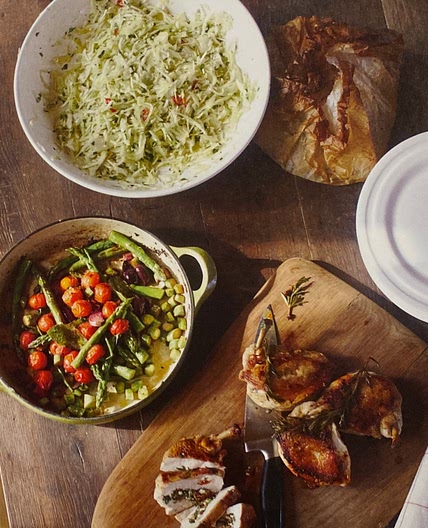 Stuffed Cypriot Chicken with Pan-fried Asparagus and Vine Tomatoes