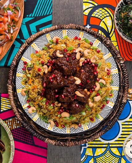 Wakandan Jeweled Vegetable Pilau With Berbere Braised Lamb
