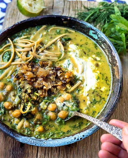 Iranian-Inspired Chickpea and Lentil Noodle Soup - WILD GREENS & SARDINES