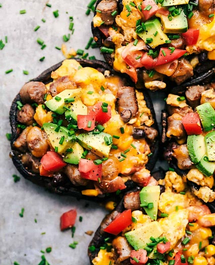 Southwest Sausage and Egg Stuffed Portobello Mushrooms