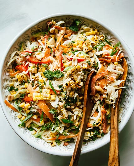Charred Corn Slaw with Peanut Butter Lime Dressing