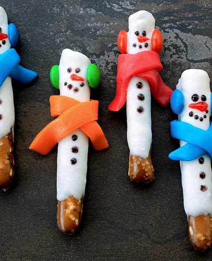 pretzel rod snowmen recipe