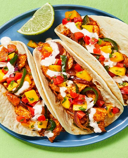 Mango Tango Chicken Tacos with Hot Sauce Crema