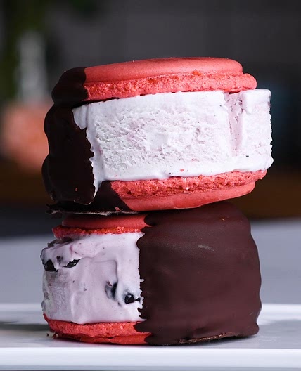 Cherry Vanilla Macaron Ice Cream Sandwich