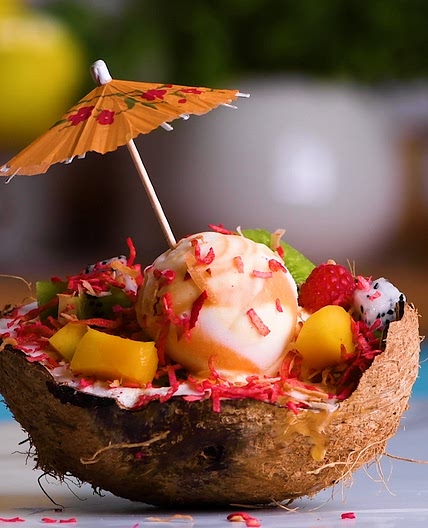 Tropical Coconut Shell Ice Cream Sundae