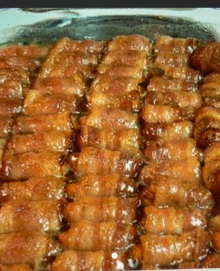 Bacon wrapped smokies with brown sugar 