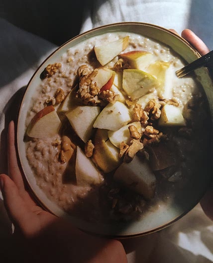 Creamy Oatmeal, with Kajmak, Apple, and Walnuts