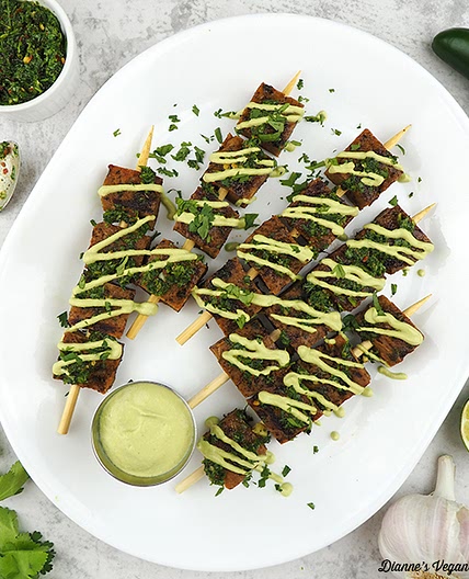 Seitan Skewers with Chimichurri and Jalapeno Lime Aioli
