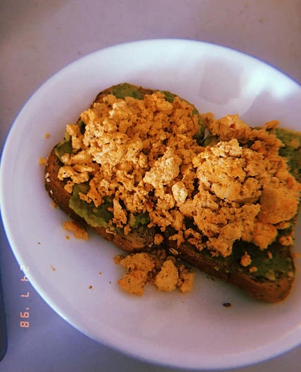 Vegan avocado scramble toast