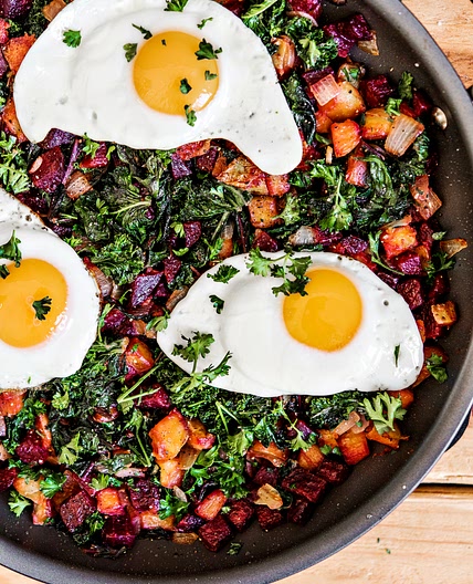 Beet and Kale Hash with Eggs