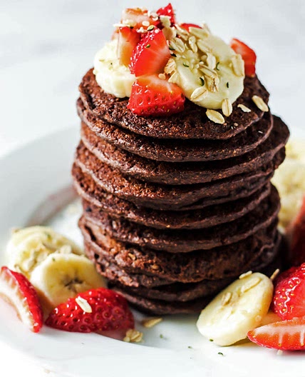 Chocolate Black Bean Pancakes with Fruit Topping