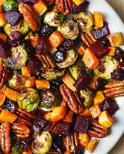 Winter Vegetable Salad with Butternut Squash, Brussels Sprouts, and Beets