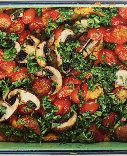 Warming Sweet Potato and Mushroom Polenta with Tomatoes