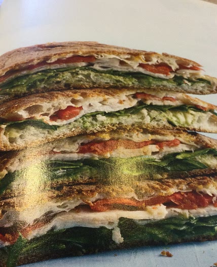 Turkey Panini with Avocado, Spinach and Roasted Peppers