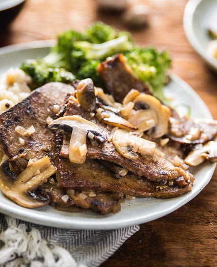 WICKED HEALTHY SEITAN MARSALA WITH SMASHED POTATOES AND BROCCOLI