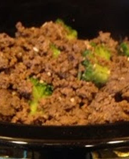 Crockpot deer burger, broccoli, pasta alfredo
