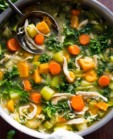 Leftover Turkey, Sweet Potato and Kale Soup