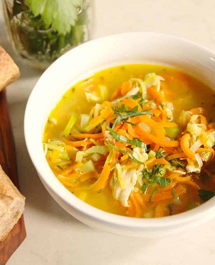 Chicken and Leek Soup with Carrot Noodles