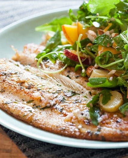 Seared Trout with Peach and Arugula Salad