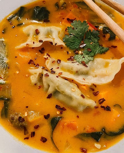 Thai Coconut Curry Potsticker Soup