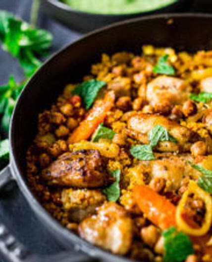 Tunisian Tagine (w/ Chicken or Chickpeas) Couscous & Green Harissa Sauce